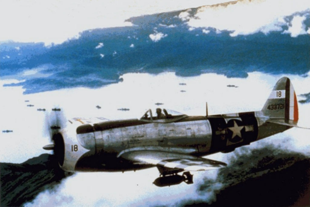 P-47 Thunderbolt mexicano sobre Filipinas, porta las insignias de México y los EE. UU, en 1945