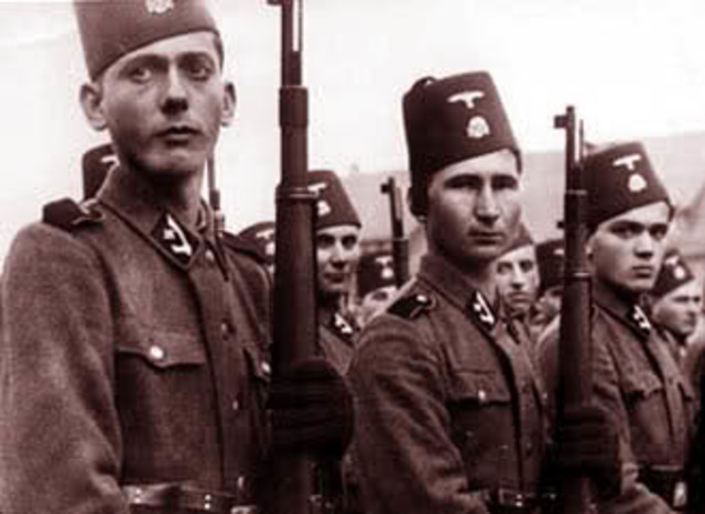Voluntarios musulmanes balcánicos, principalmente bosnios, integrantes de la 13ª División SS Handschar Croacia Nº1