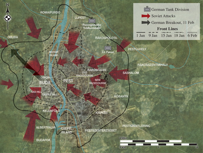 Mapa esquemático del Sitio de Budapest