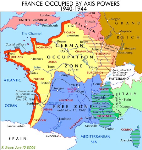 Mapa de Francia tras la ocupación Alemana