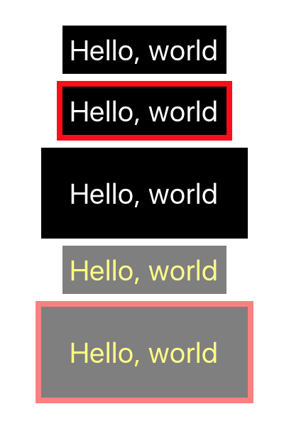 Demonstrating the Hello World component with all the modifiers and states applied